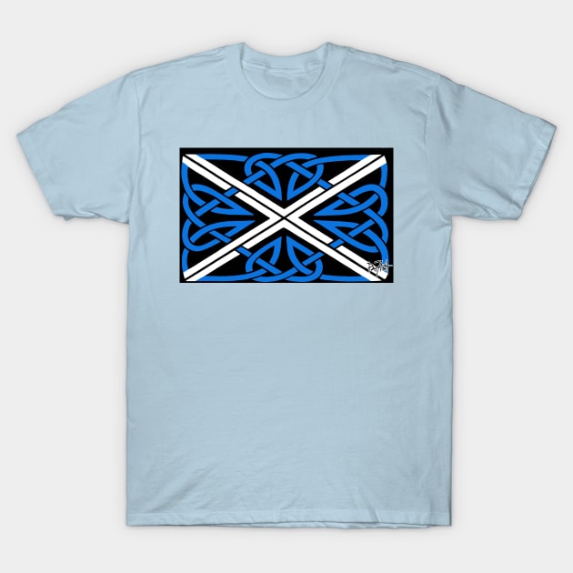 Scottish Saltire Flag in Celtic Knotwork T-Shirt by patfish